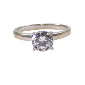 Solid 10K White Gold 6.5mm Clear CZ Solitaire Engagement Wedding Ring Size 7.25